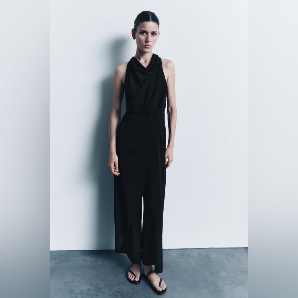 NWT Zara Long Sarong Pants Jumpsuit Black Medium